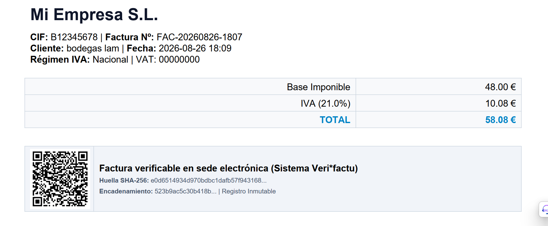 Factura PDF Veri*factu LZ79